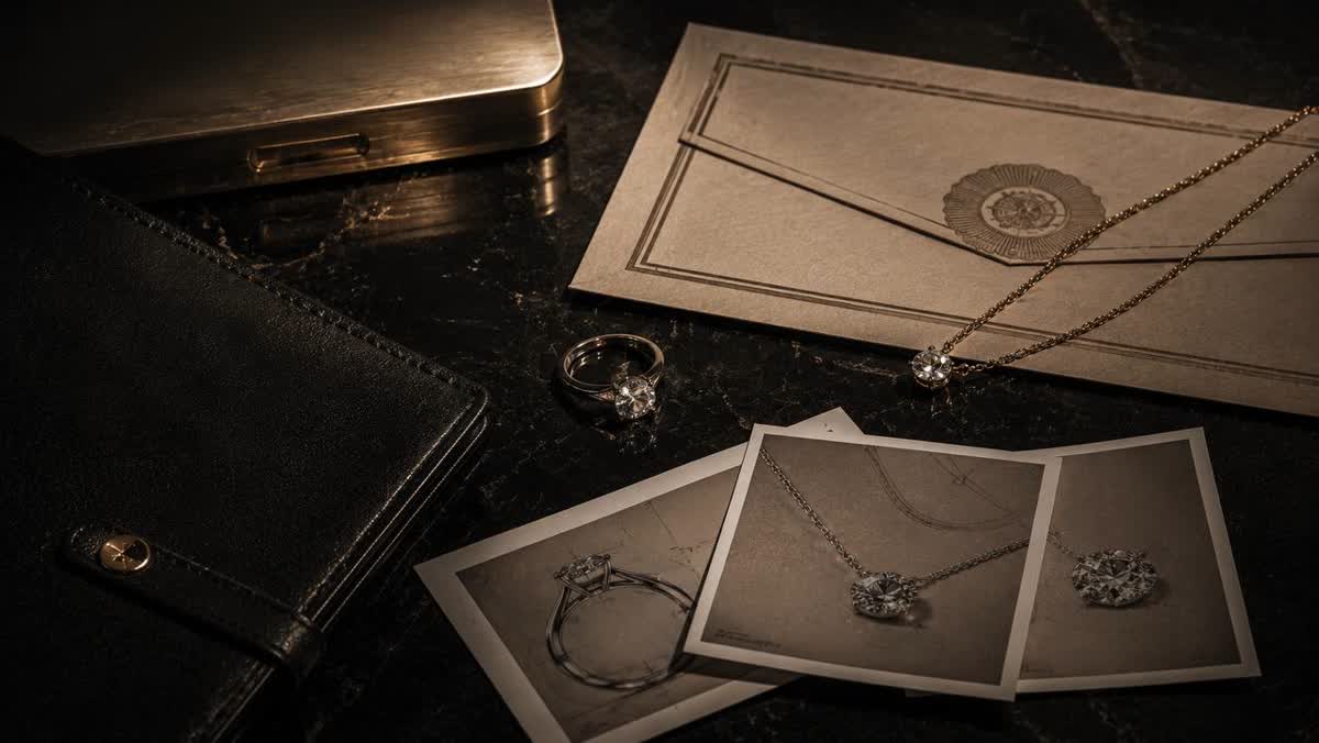 Jewellery proof documents with ring and necklace